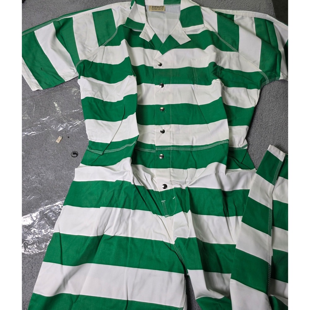 Charm-Tex Mens 3XL Coverall Green White Striped Snap Front Short Sleeve Utility